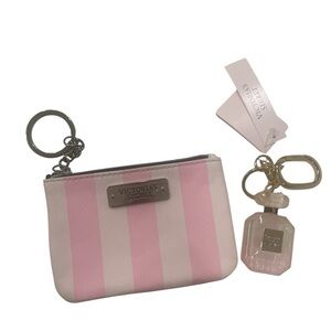 Victoria's Secret Pink Stripe Coin Pouch and Keychain Set